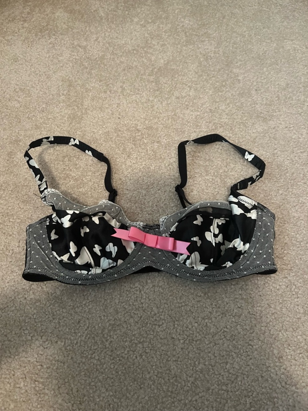 Cassandra Intimates Balconette Bra with Pink Bow Accent